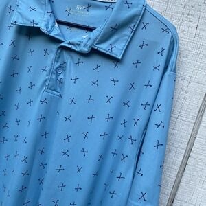 Rorie Whelan Golf Polo Golf Club Print On Blue Polo‎ Shortsleeved XXL 2X